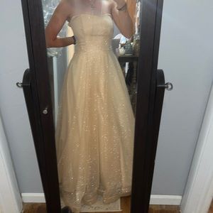 Sparkly cream colored with gold shimmer prom like dress